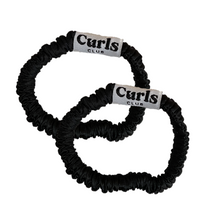 Load image into Gallery viewer, Curls Club Black Mini Silk Scrunchies - Two pack
